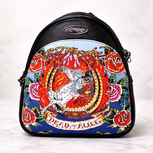 Ed Hardy Dead or Alive Mini Backpack Skull Horse Rhinestone Tattoo Bag NWT main image 6